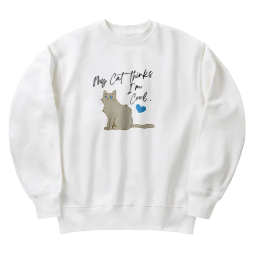 碧い瞳の猫のイラストグッズ Heavyweight Crew Neck Sweatshirt