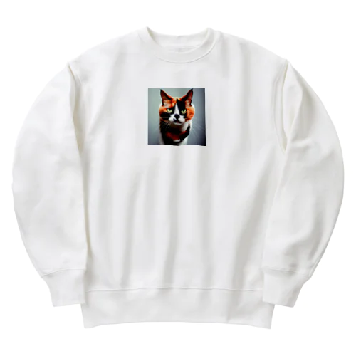 我慢顔の三毛猫くん Heavyweight Crew Neck Sweatshirt