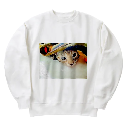 ブランケットからひょっこりニャンコ🐱 Heavyweight Crew Neck Sweatshirt