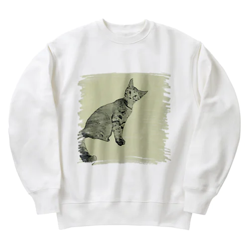 カーテンレールから見下ろすコハク Heavyweight Crew Neck Sweatshirt