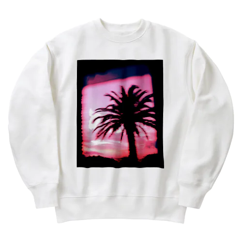 海＿椰子の木＿夕焼け＿ピンク Heavyweight Crew Neck Sweatshirt