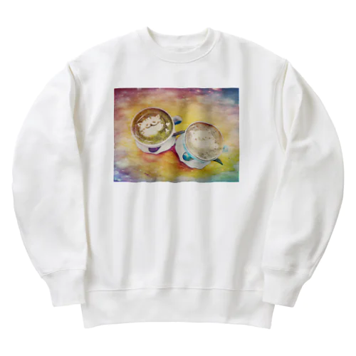 猫のラテアート Heavyweight Crew Neck Sweatshirt