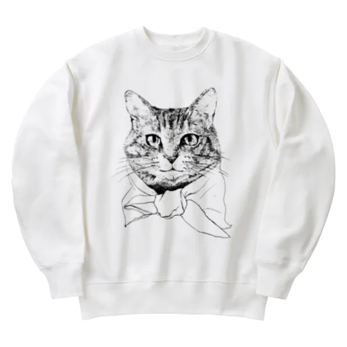 ペン画のしましま猫ちゃん Heavyweight Crew Neck Sweatshirt