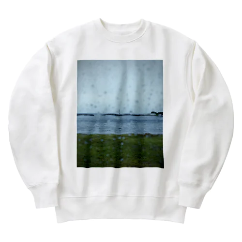 海＿灯台＿雨＿水滴 Heavyweight Crew Neck Sweatshirt