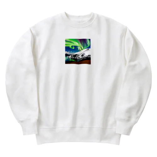 北欧調の自然とオーロラのある景色 Heavyweight Crew Neck Sweatshirt