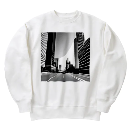 都市の鼓動：白黒で描くアーバンスケープ Heavyweight Crew Neck Sweatshirt