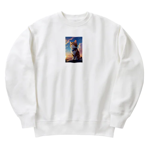 夕暮れと猫アニメテイスト Heavyweight Crew Neck Sweatshirt