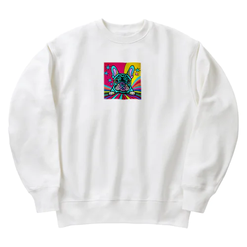 サイケデリックなフレンチブルドッグのイラストグッズ Heavyweight Crew Neck Sweatshirt