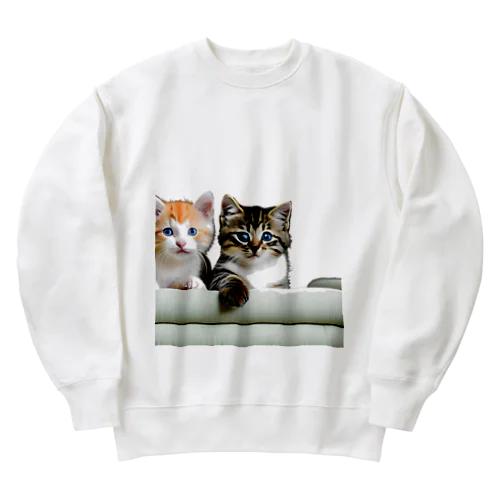 子猫の微笑み、心のオアシス Heavyweight Crew Neck Sweatshirt