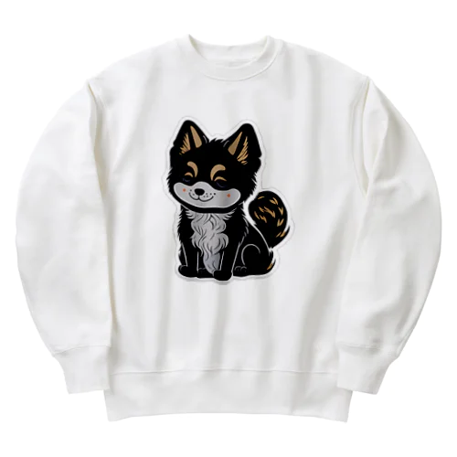 ステッカー風フワフワ子犬黒柴犬 Heavyweight Crew Neck Sweatshirt