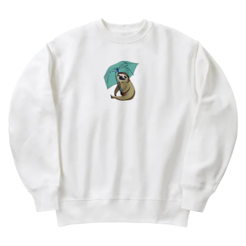 傘を持つナマケモノのモーちゃん Heavyweight Crew Neck Sweatshirt