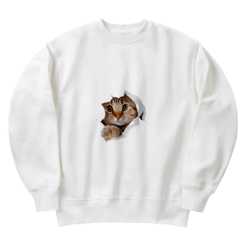 White Free Cute Funny Cat T-shirt Heavyweight Crew Neck Sweatshirt