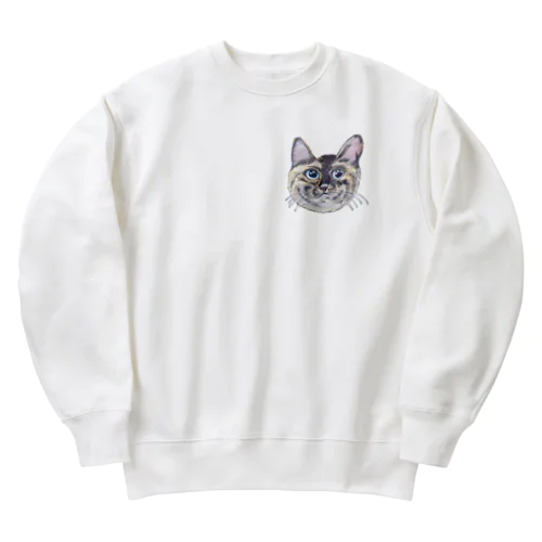 チョークアートの見上げるサビ猫 Heavyweight Crew Neck Sweatshirt