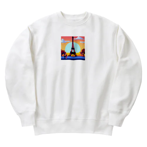 フランスの風景のピクセルアート Heavyweight Crew Neck Sweatshirt