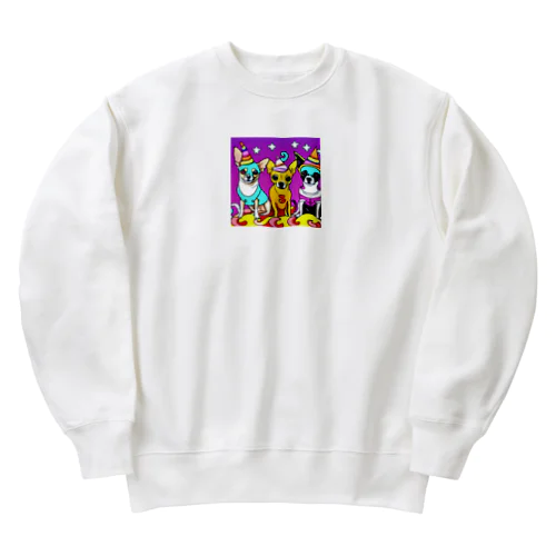 かぼちゃ大騒動！ハロウィン・チワワトリオの楽しいパーティー Heavyweight Crew Neck Sweatshirt