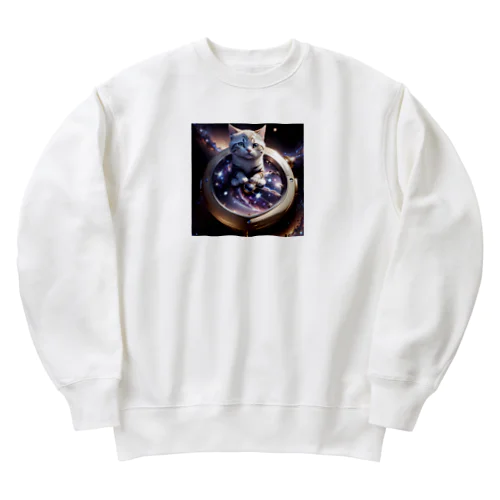 猫と宇宙の時計 Heavyweight Crew Neck Sweatshirt