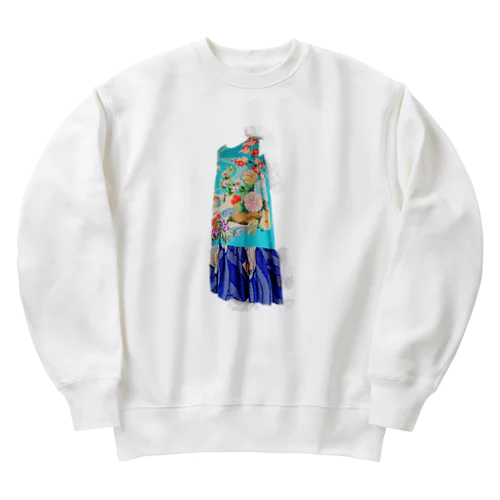 ハンドメイドリメイク着物青 Heavyweight Crew Neck Sweatshirt