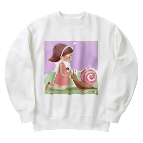 女の子とカタツムリ Heavyweight Crew Neck Sweatshirt