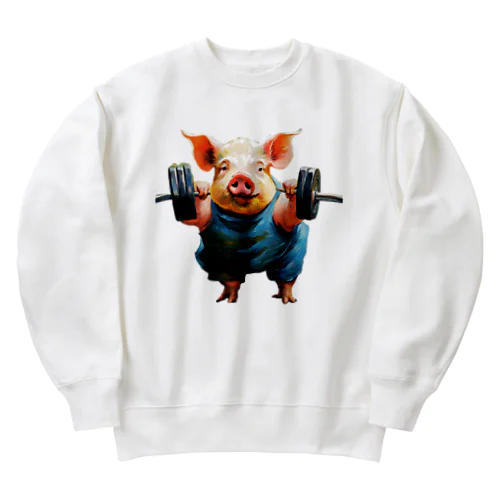 運動する豚グッズ Heavyweight Crew Neck Sweatshirt