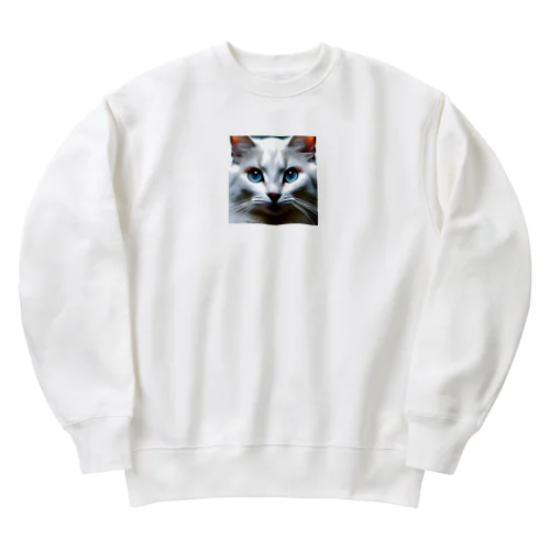 かわいい白猫のイラストグッズ Heavyweight Crew Neck Sweatshirt