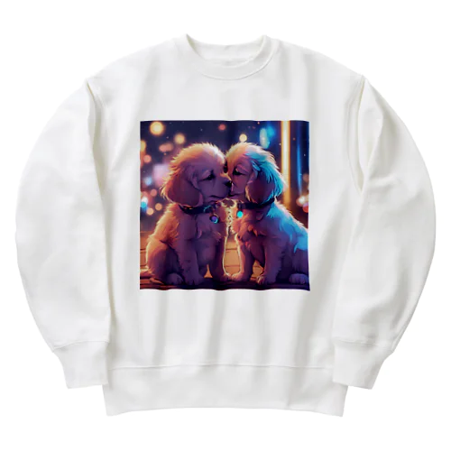 キュートな子犬同士のキス Heavyweight Crew Neck Sweatshirt