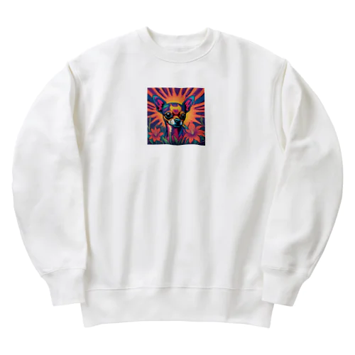 秋色の共演☆チワワとお花の夕暮れ Heavyweight Crew Neck Sweatshirt