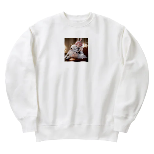 うさぎと犬のハグ Heavyweight Crew Neck Sweatshirt