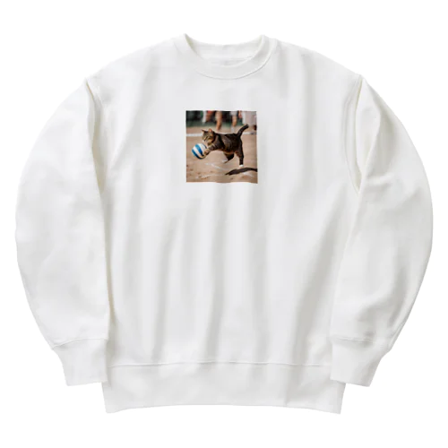 バレーボールをする猫 Heavyweight Crew Neck Sweatshirt