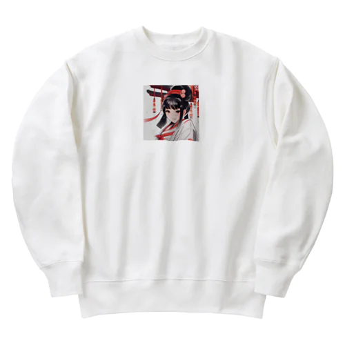 巫女服を着た綺麗なポニーテール女性のグッズ Heavyweight Crew Neck Sweatshirt