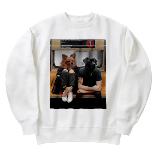 地下鉄の乗る　犬のカップル Heavyweight Crew Neck Sweatshirt