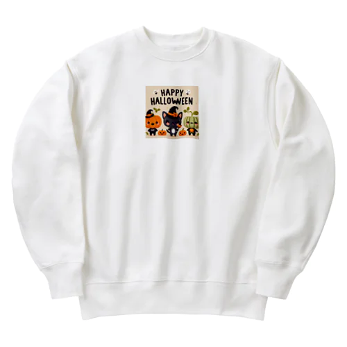 Happy Halloween かわいいハローウィーンキャラクター Heavyweight Crew Neck Sweatshirt