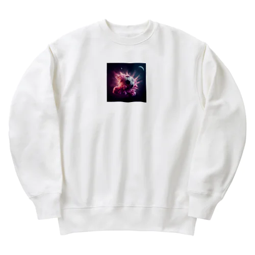 宇宙の中でピンク色の煙を放ち爆発するサッカーボール③ Heavyweight Crew Neck Sweatshirt