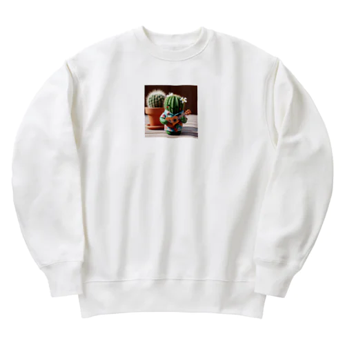 ハワイアンシャツを着てウクレレを弾くサボテン Heavyweight Crew Neck Sweatshirt