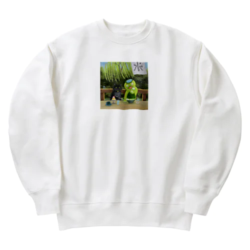 河童のカッちゃんと黒猫ロイ　夏のお楽しみ 油絵 手描き Heavyweight Crew Neck Sweatshirt