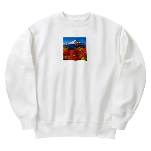 秋晴れの空/富士山/色鮮やかな紅葉 Heavyweight Crew Neck Sweatshirt