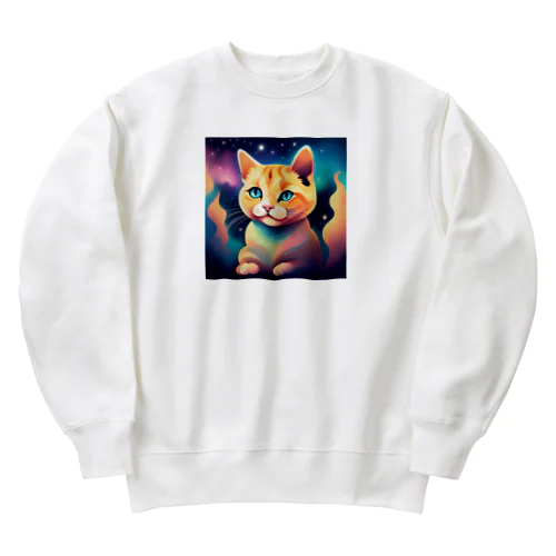 夜空を見つめる猫 Heavyweight Crew Neck Sweatshirt