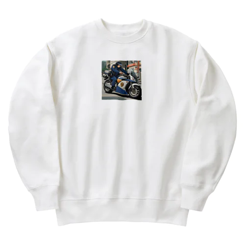 市民の安全を守る白バイ隊員 Heavyweight Crew Neck Sweatshirt