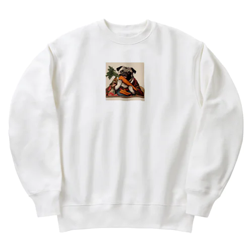 にんじんを持つ パグ Heavyweight Crew Neck Sweatshirt