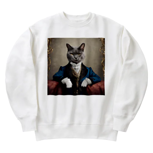 こっちを見る貴族ネコ4 Heavyweight Crew Neck Sweatshirt