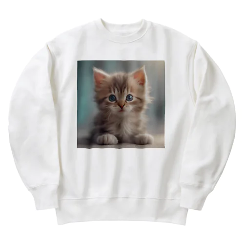 可愛い仔猫のイラストグッズ Heavyweight Crew Neck Sweatshirt