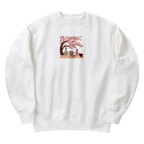 桜の下で花見酒 Heavyweight Crew Neck Sweatshirt