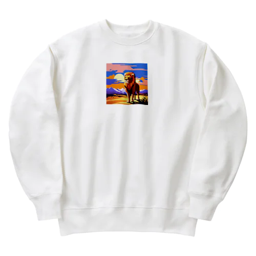 勇ましいライオン　ピクセルアート Heavyweight Crew Neck Sweatshirt