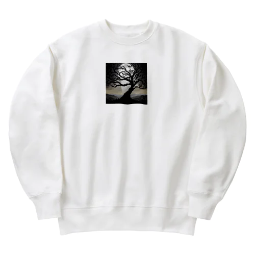 ドット絵の夜の満月と不気味な木のシルエット Heavyweight Crew Neck Sweatshirt