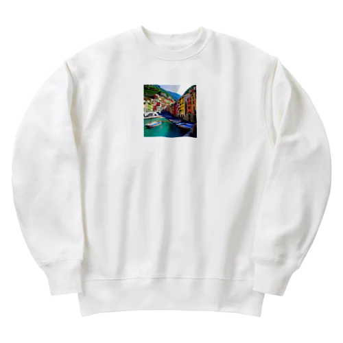 絵画のようなチンクエテッレの風景 Heavyweight Crew Neck Sweatshirt