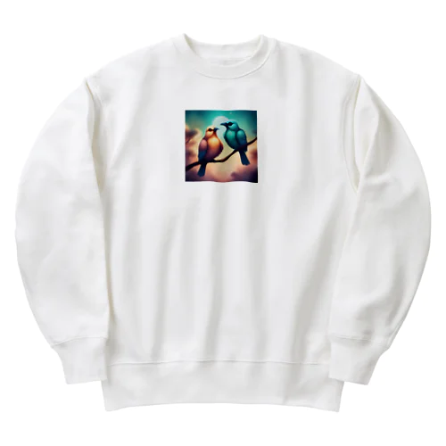 永遠の愛の絆幻想的な二羽の鳥 Heavyweight Crew Neck Sweatshirt