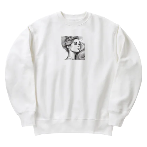 髪をかき上げる女性アートグッズ Heavyweight Crew Neck Sweatshirt