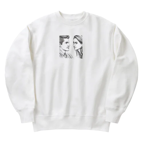 相手の話に耳を傾ける女性のアートグッズ Heavyweight Crew Neck Sweatshirt