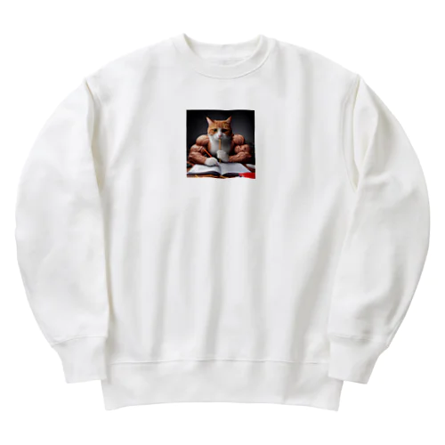 マッチョにゃん勉強中 Heavyweight Crew Neck Sweatshirt