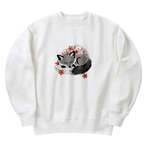 桜と銀ぎつね Heavyweight Crew Neck Sweatshirt