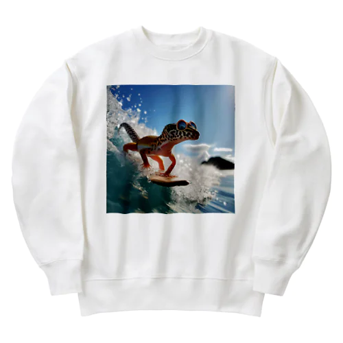 サーフィンするヒョウモントカゲモドキ Heavyweight Crew Neck Sweatshirt